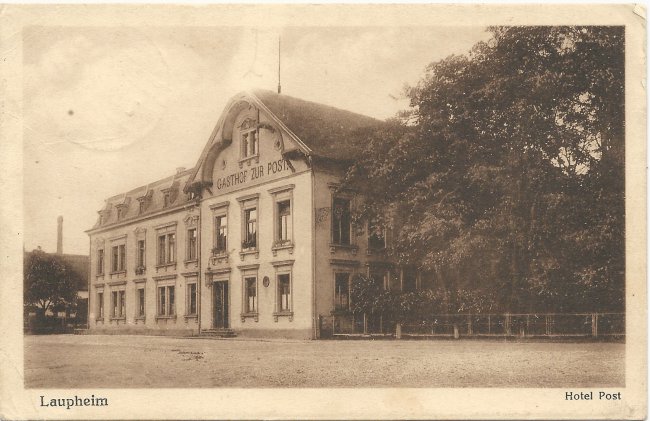 Laupheim Hotel Post (Vorderseite der Ansichtskarte)