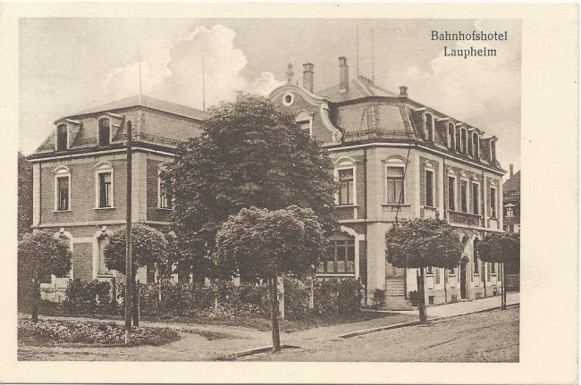 Bahnhofshotel Laupheim (Vorderseite der Ansichtskarte)