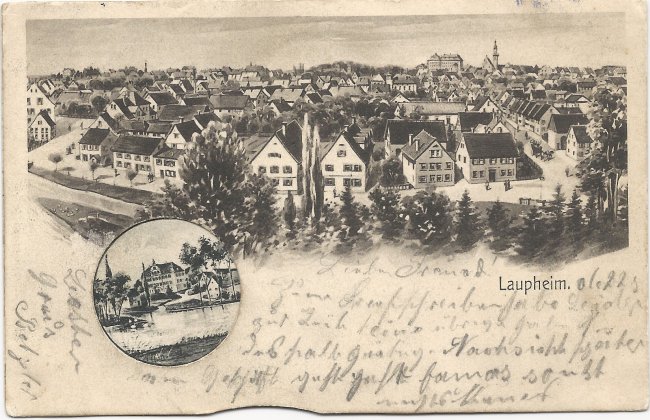 Laupheim  Revolverkarte (Vorderseite der Ansichtskarte)