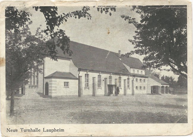 Neue Turnhalle Laupheim (Vorderseite der Ansichtskarte)