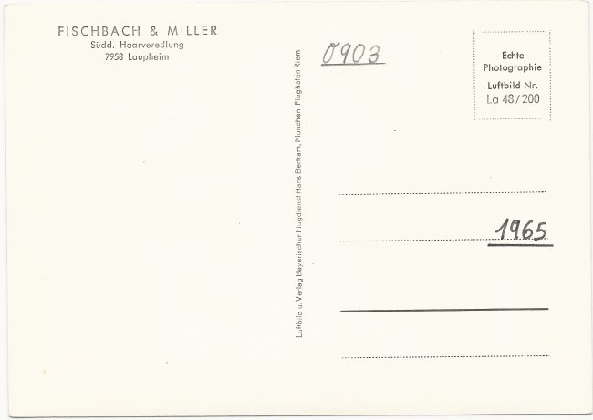 Firma Fischbach und Miller (Rückseite der Ansichtskarte)