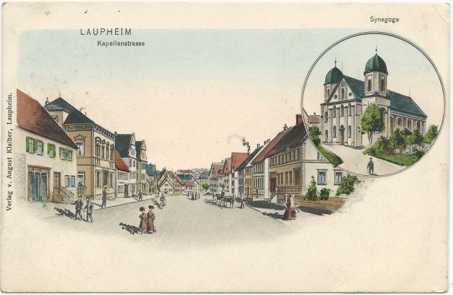 Laupheim  Kapellenstraße, Synagoge  (Vorderseite der Ansichtskarte)