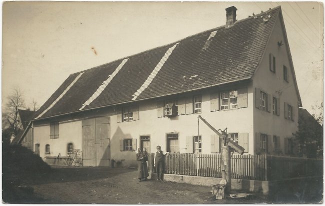 Bauernhaus der Familie Dobler Laupheim (Vorderseite der Ansichtskarte)