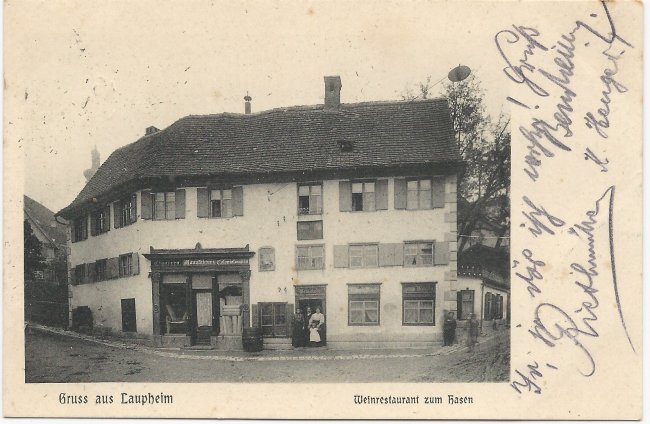 Gruss aus Laupheim  Weinrestaurant zum Hasen (Vorderseite der Ansichtskarte)