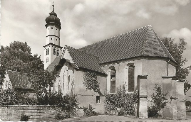 Laupheim . Friedhofskapelle (Vorderseite der Ansichtskarte)