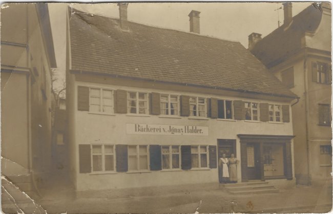 Bäckerei Halder (Vorderseite der Ansichtskarte)