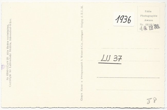 Laupheim vom Flugzeug aus (Rückseite der Ansichtskarte)