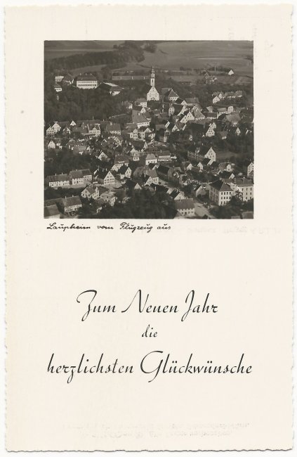 Laupheim vom Flugzeug aus (Vorderseite der Ansichtskarte)