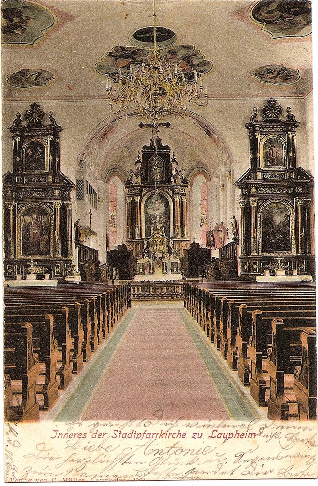 Inneres der Stadtpfarrkirche zu Laupheim – Vorderseite