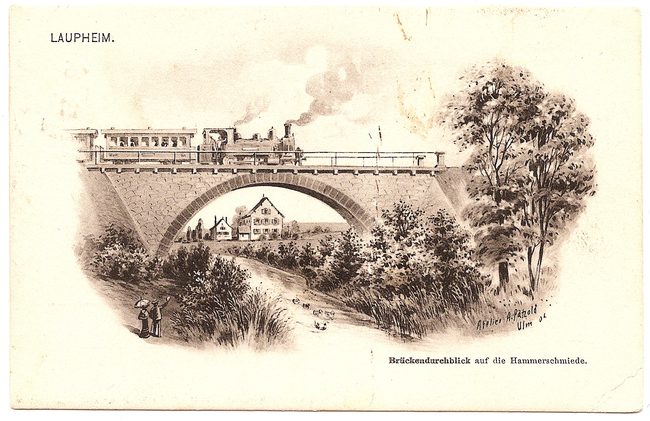 Laupheim Brückendurchblick auf die Hammerschmiede – Vorderseite