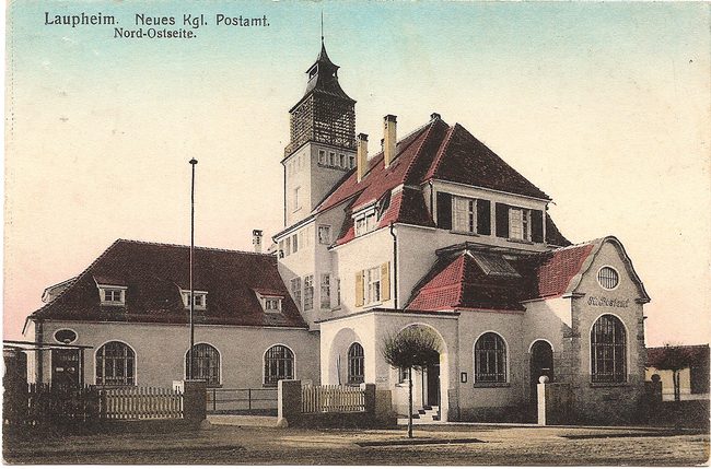 Laupheim, Neues Kgl.  Postamt Nord-Ostseite – Vorderseite