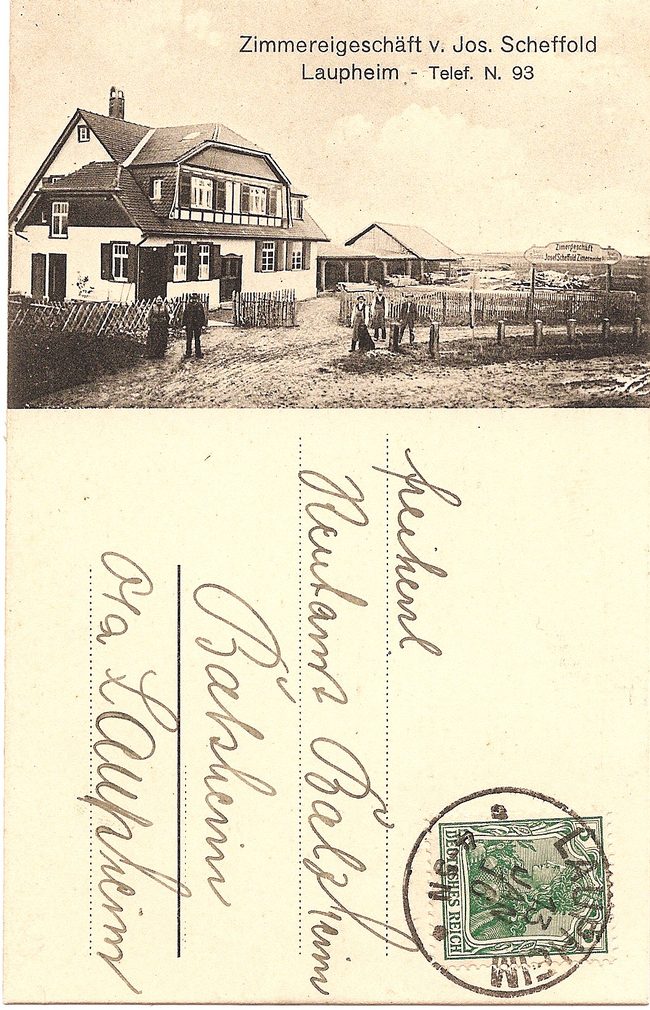 Laupheim, Zimmereigeschäft v.  Jos. Scheffold – Vorderseite