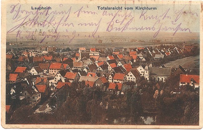 Laupheim, Totalansicht vom Kirchturm – Vorderseite