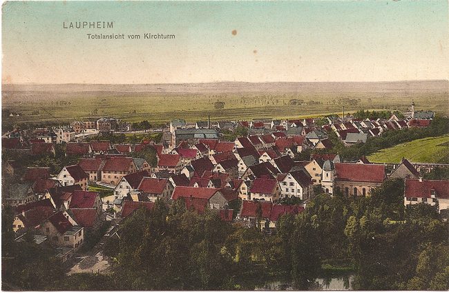 Laupheim, Totalansicht vom Kirchturm – Vorderseite