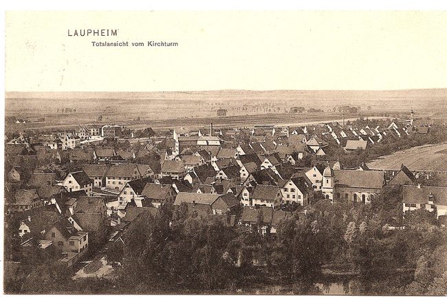 Laupheim, Totalansicht  vom Kirchturm – Vorderseite