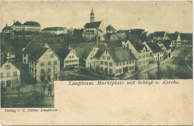 Laupheim. Marktplatz mit Schloß u. Kirche – Vorderseite