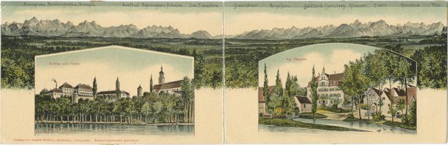 Schloss Großlaupheim und Schloss Kleinlaupheim vor Alpenpanorama – Vorderseite