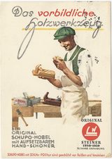 Künstler-Werbekarte der Laupheimer Werkzeugfabrik (LW)